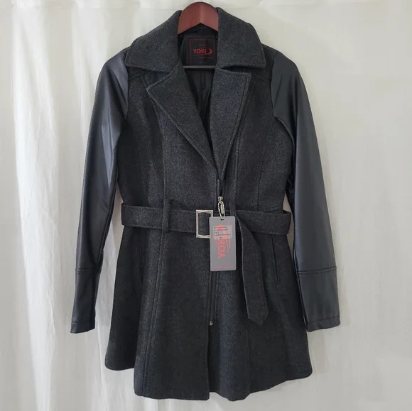 Yoki Jackets Coats Yoki Black Wool Coat With Faux Leather
